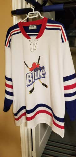 Labatt Blue logo on White NYR trim Adult XL Jersey made by TPS