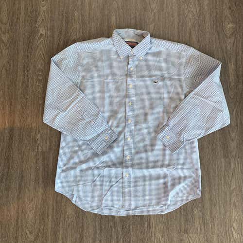 Vineyard Vines Blue Check Whale Shirt Size Large
