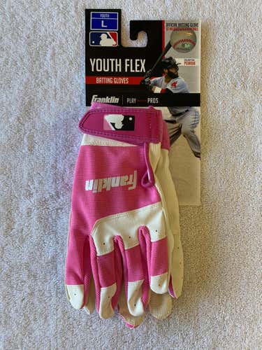Pink/White New Large Franklin Youth Flex Batting Gloves