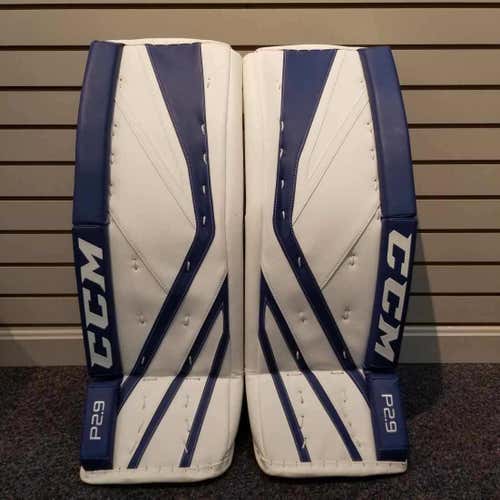 New 32+1"  CCM Premier P2.9 Intermediate Goalie Leg Pads White/Blue