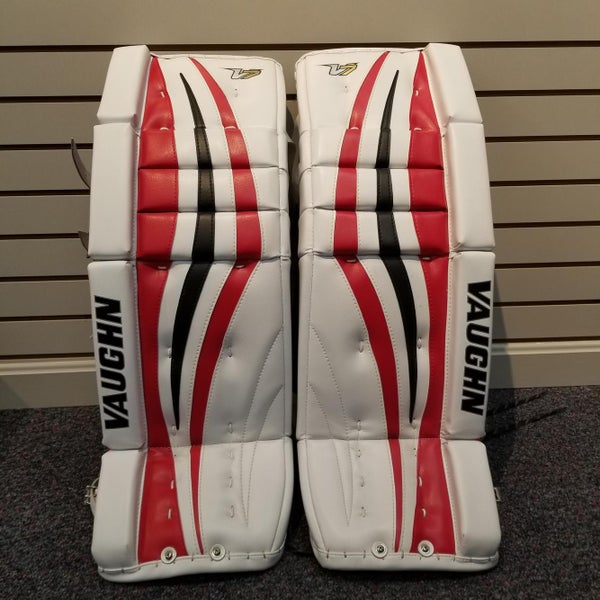 New 30+2" Vaughn Velocity XF Intermediate Goalie Leg Pads Wht/Blk/Red