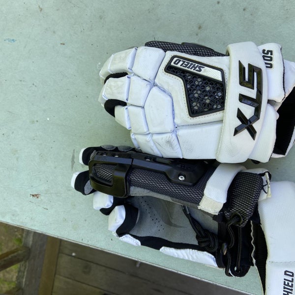 White Used STX Shield 500 13" Goalie Gloves