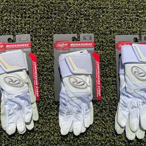 White New Large Rawlings Workhorse Batting Gloves
