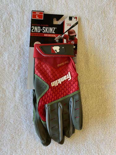Red/Gray New Adult Large Franklin 2nd-Skinz Batting Gloves