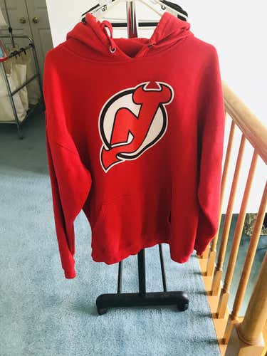 Red NJ Devils Adult Men's Large Old Time Hockey Sweatshirt