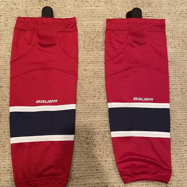 Bauer Red w/ Blue & White Stripes Montreal Canadiens Themed Nylon/Mesh Socks 28”