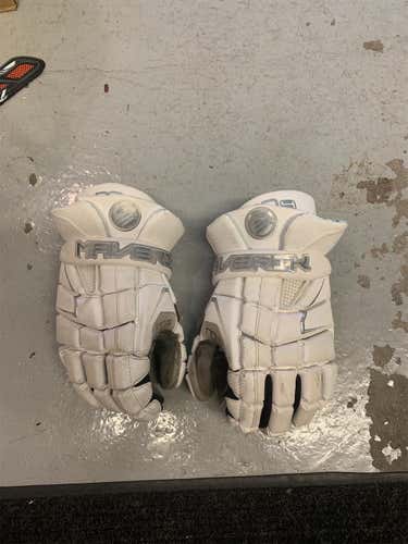 White Used Player Maverik M4 13" Lacrosse Gloves