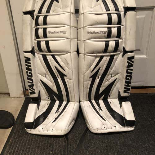 White Used Intermediate 30" Vaughn Velocity V4  Goalie Leg Pads