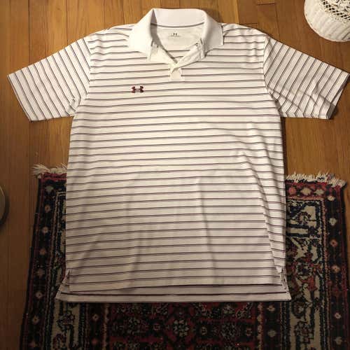 White/Maroon Striped Men's Large Under Armour Golf Performance Polo Shirt