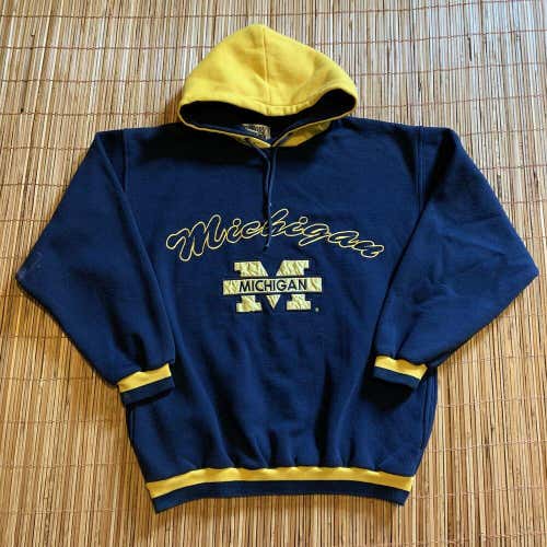 Vintage Michigan Wolverines Navy Hoodie Hooded Sweatshirt Pullover Mens Size XL