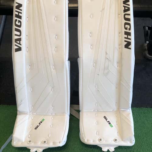 White New Junior 28" Vaughn Ventus SLR2 Goalie Leg Pads