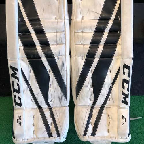 Used Wht/Blk CCM Extreme Flex E3.5 Goalie Leg Pads Youth 26" + 1
