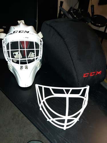 White Senior Used CCM GF Pro Goalie Mask