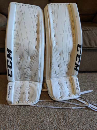 White Used Junior 30"+1" CCM Premier R1.9 Goalie Leg Pads