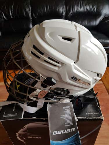 White New Large Bauer Re-Akt Helmet Combo