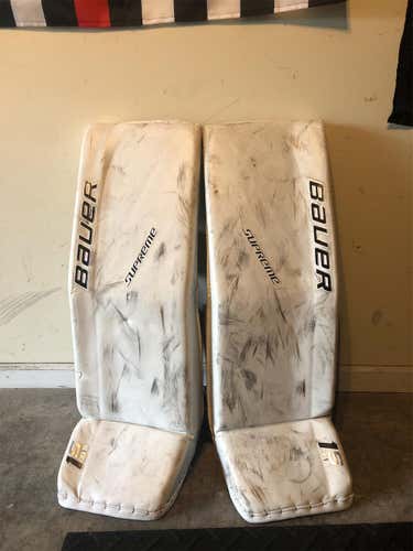 White Used 35" Bauer Supreme 1S  Goalie Leg Pads