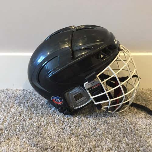 Black Used Large CCM Fitlite Pro Helmet with CCM FM580 Medium White Cage