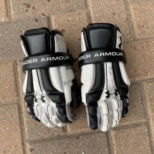White Used Player Under Armour Spectre 10" Lacrosse Gloves