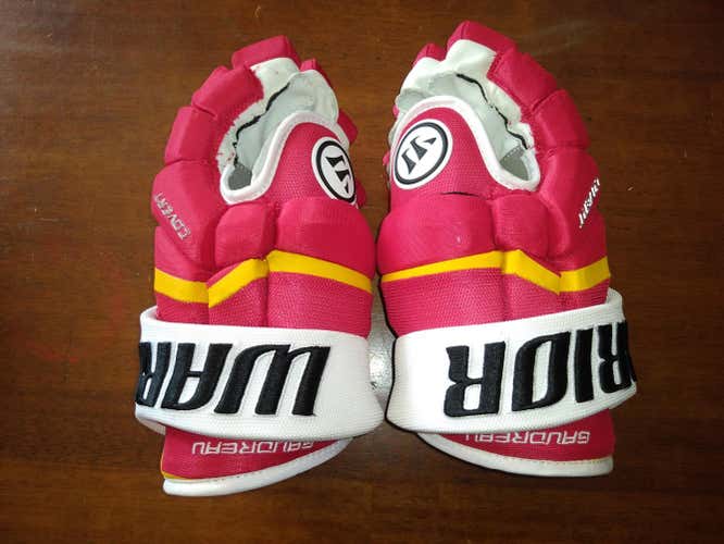 Johnny Gaudreau Calgary Red and Yellow New Warrior Covert QRL Gloves 13" Pro Stock