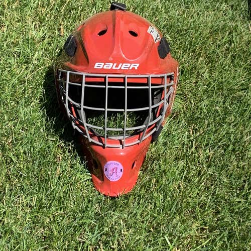 Red Used Bauer Goalie Mask