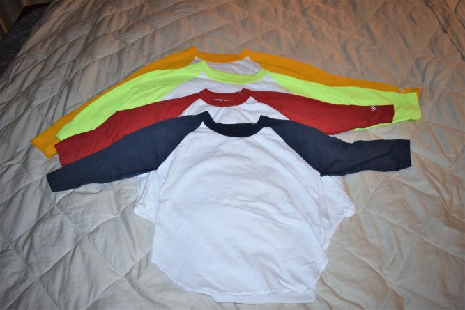 Rawlings Baseball 3/4 Sleeve Shirts, Youth Sizes - 4 Shirts