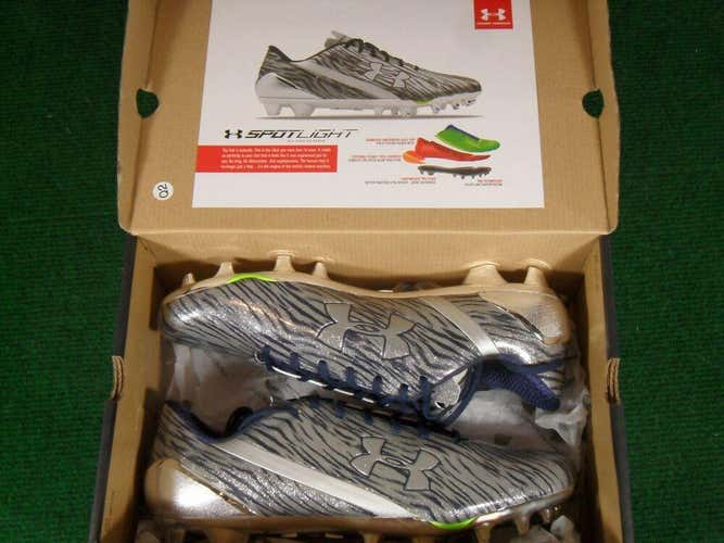 NIB Under Armour UA SpotLight Speedform MC Football Cleats Silver Navy Blue 13