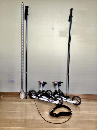 XC roller skis w ski poles (adjustable sz 6-10)