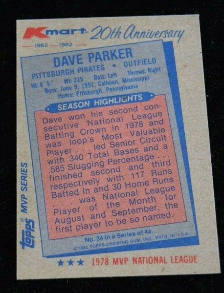 Authentic Baseball Card Dave Parker Pittsburgh Pirates