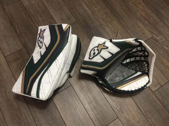 Brian's Regular G-netik 4 Hockey Goalie Glove Catcher Blocker Senior Used Green Gold Black Gnetik-4