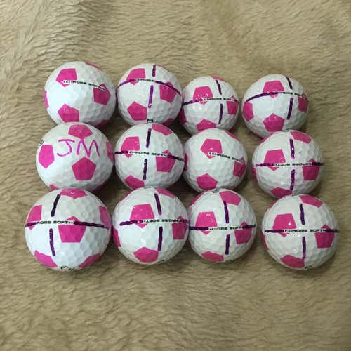 White & Pink Used Callaway Chrome Soft Truvis 12 Golf Balls
