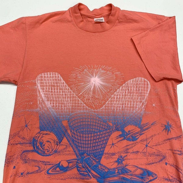 Vintage 90s Kings Island T Shirt Adult XL Pink The Beast Roller Coaster USA
