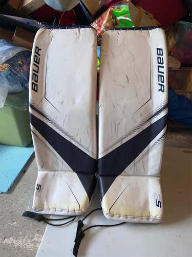 Used 34+2 (Medium) White/Navy Bauer Supreme 2S Pro  Goalie Leg Pads