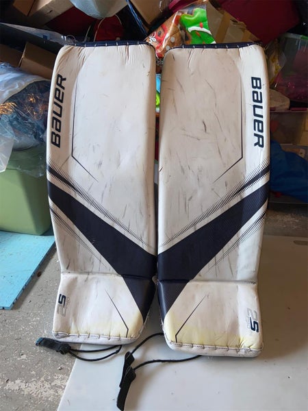 Used 34+2 (Medium) White/Navy Bauer Supreme 2S Pro Goalie Leg Pads