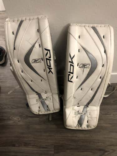 White Used Junior 31" Reebok Goalie Leg Pads