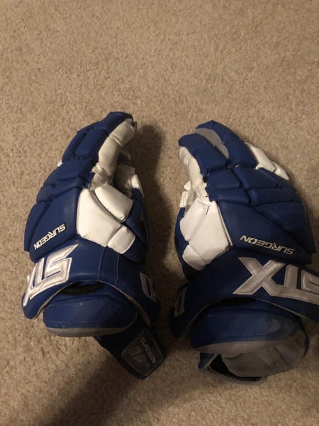 Duke team issued Blue Used Player STX Surgeon 500 Lacrosse Gloves 12"