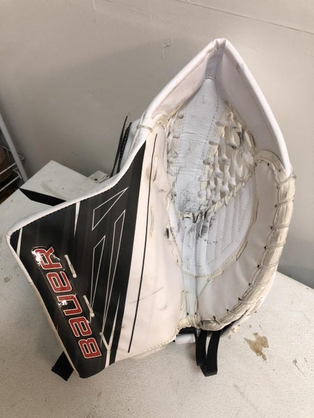 White, Black, and Red Senior Used Bauer Regular Supreme 1S Glove