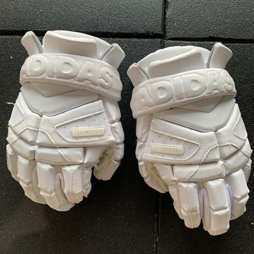 White Used Player Adidas Freak 13" Lacrosse Gloves