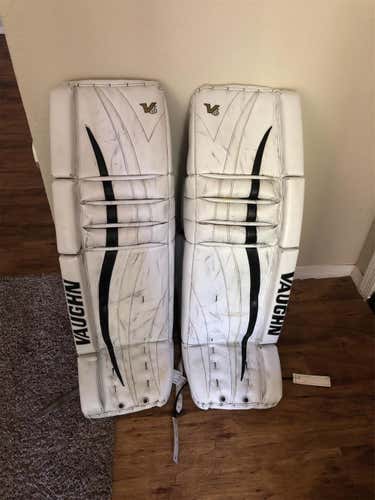 White Used 36" Vaughn Velocity V6 Goalie Leg Pads