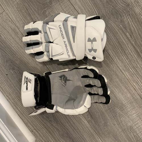 (Slightly Used) Grey Under Armour Engage Lacrosse Gloves, Size 13”