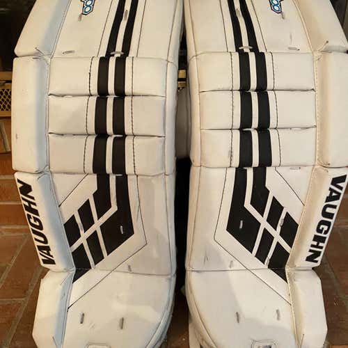 White Used 24 + 2 Vaughn Velocity VE8 Goalie Leg Pads