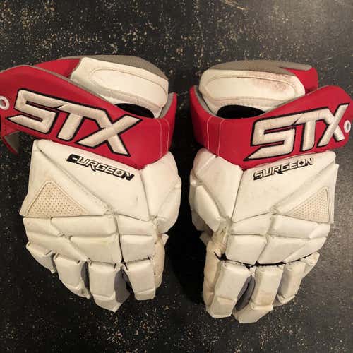 White Used Player STX Surgeon 500 12" Lacrosse Gloves