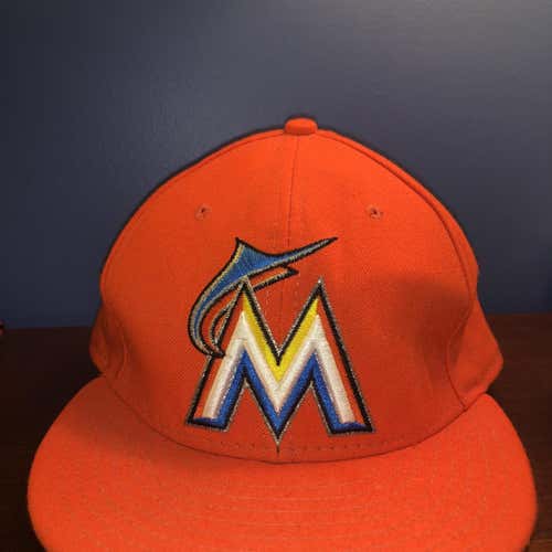Miami Marlins Orange Fitted Baseball Hat 7 3/8