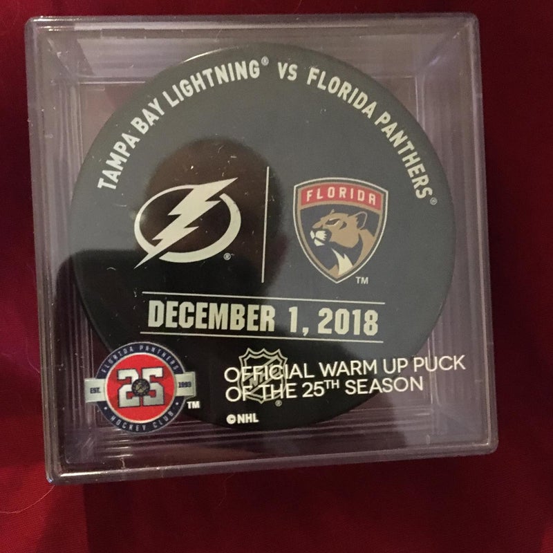2018 Florida Panthers vs Tampa Bay Lightning Game Used NHL Warm Up Hockey Puck Other