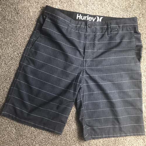 Men's Gray W/ White Stripes Hurley Dri fit Shorts (Size 32)