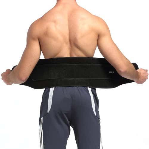 Udoarts Adjustable Lumbar Brace Back Support Belt with 6 Springs and Dual Straps - Black - NEW!!
