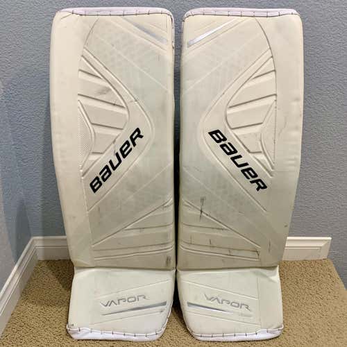 White Used 34" Bauer Vapor 1X Pro Stock Goalie Leg Pads