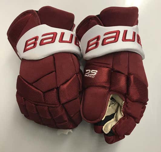 Bauer supreme 2s Pro Pro Stock Custom Hockey Gloves 14" Umass Amherst Used (5675)