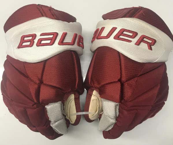 Bauer Vapor 1x Lite Pro Stock Custom Hockey Gloves 14" Umass Amherst Used (9) (5683)