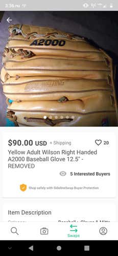 Used Wilson Right Hand Throw A2000 Baseball Glove 12.5"