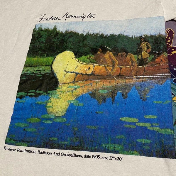 Frederic Remington T Shirt Adult L XL White Art Nature Painting Vintage 80s USA